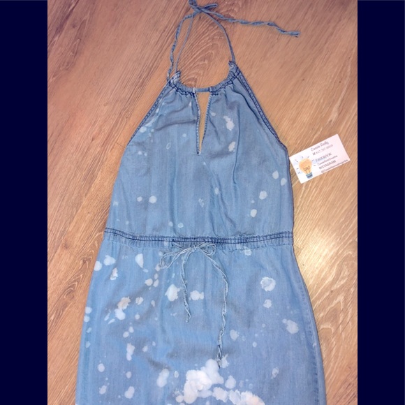 Custom bleached jean halter maxi/midi dress - Picture 3 of 4